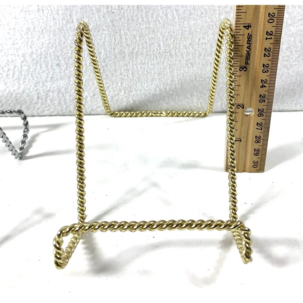 2 Twisted Goldtone & 1 Twisted‎ Silvertone Wire Display Stands Plate Holders - Picture 6 of 13